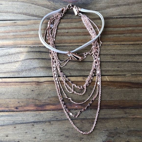 34- White House Black Market Faux Leather Rose Gold Tiered Drop Choker! NWOT - Picture 6 of 8